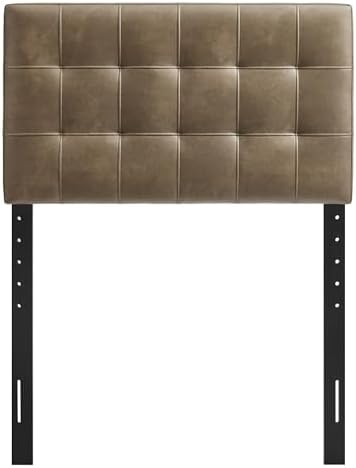 Modway Lily Faux Leather Twin Size Headboard with Biscuit Tufting in Mushroom - Vegan Leather Upholstery with Padded Design and 5 Height-Adjustable Mounts