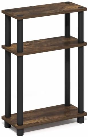 Furinno Turn-N-Tube Narrow Side Table, 3-Tier Rectangular Modern End Table with Storage Shelf, Slim Toolless Assembly Nightstand, Night Stand, Bedside Table, for Living Room, Bedroom, Amber Pine