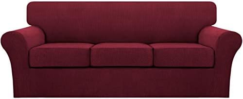 Turquoize 4 Piece Sofa Covers for 3 Cushion Couch Sofa Slipcover Soft Couch Cover for Dogs Washable Furniture Cover with 3 Individual Large Cushion Covers Feature Fabric (Large Sofa, Burgundy)