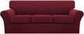 Turquoize 4 Piece Sofa Covers for 3 Cushion Couch Sofa Slipcover Soft Couch Cover for Dogs Washable Furniture Cover with 3 Individual Large Cushion Covers Feature Fabric (Large Sofa, Burgundy)