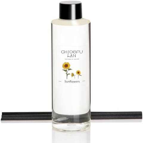 Chloefu LAN Sunflowers Scented Oil Diffuser Refill 200ml/6.76 fl oz Air Freshener with Natural Essential Oils，Floral Fruity Scent, Daisy-Inspired Long-Lasting Diffuser Oil, Home & Bathroom Decor