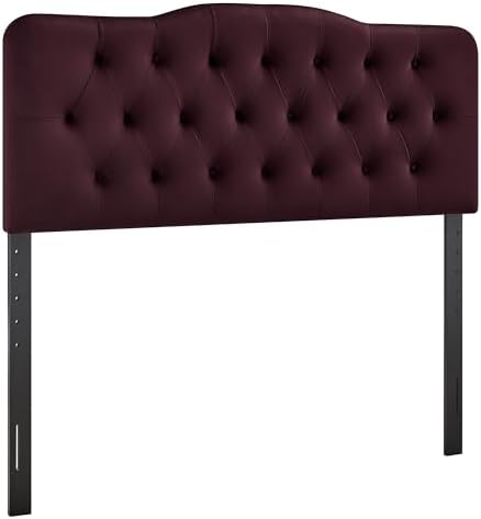 Modway Annabel Performance Velvet Adjustable Full Headboard in Mulberry - Stain-Resistant Padded Headboard Only with Diamond Button Tufting and 7 Height-Adjustable Positions