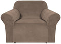 H.VERSAILTEX Stretch Velvet Armchair Cover Couch Covers 1 Cushion Chair Slipcover for Living Room Furniture Cover Crafted from Thick Comfy Rich Velour (Chair 31"-49", Coco Mocha)
