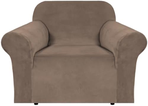 H.VERSAILTEX Stretch Velvet Armchair Cover Couch Covers 1 Cushion Chair Slipcover for Living Room Furniture Cover Crafted from Thick Comfy Rich Velour (Chair 31"-49", Coco Mocha)
