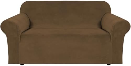 H.VERSAILTEX Stretch Velvet Loveseat Covers for 2 Cushion Couch Covers for Living Room Sofa Covers Slipcovers with Non Slip Straps Bottom, Ultra Thick Comfy Velour (Width 58"-72", Bronze Brown)