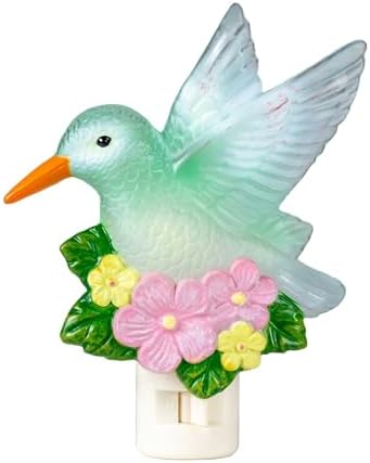 Novelty Lights LED Hummingbird Lamp with Flowers, Swivel Plug Night Light