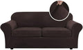 H.VERSAILTEX Real Velvet Plush 3 Piece Stretch Sofa Covers Couch Covers for 2 Cushion Couch Sofa Slipcovers Width Up to 90 Inch Feature Thick Soft Stay in Place (Large Sofa, Brown)