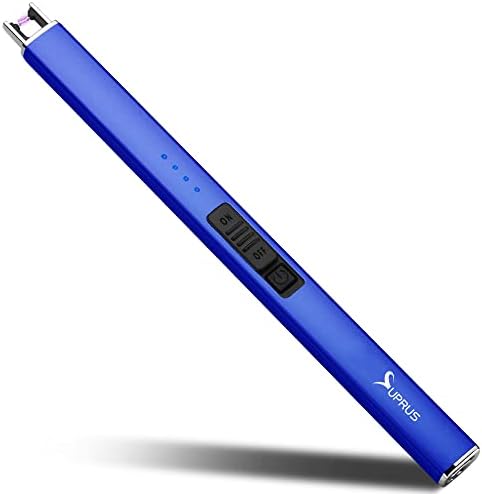 SUPRUS Electric Lighter Arc Windproof Flameless USB Rechargeable Lighter with Safety Lock for Candle BBQ Camping (Dark Blue)