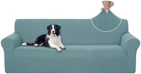 U-NICE HOME 4 Seater Stretch Couch Cover for 3 Cushion Sofa, Light Blue