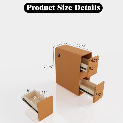 BOSHIRO 8″ Narrow Nightstand, Slim Wooden Bedside Tables Set of 2, Orange