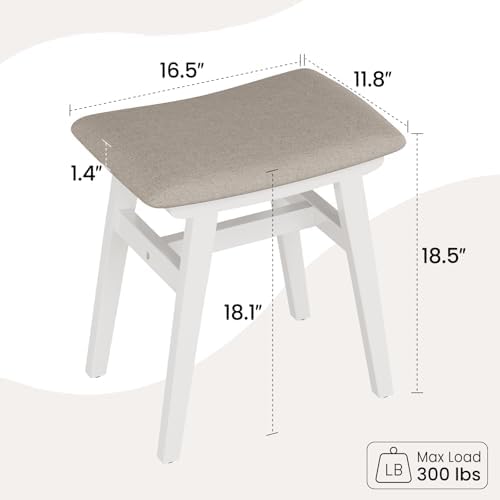 Solid Wood Vanity Stool, Padded Foot Stools Ottoman, White