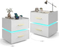 GIANTEX LED Night Stand Set 2 with Charging Station, Semi-Floating Bedside Table w/2 Storage Drawers, USB & Type-C Ports, Modern Couch End Sofa Side Table for Bedroom Small Spaces (White)
