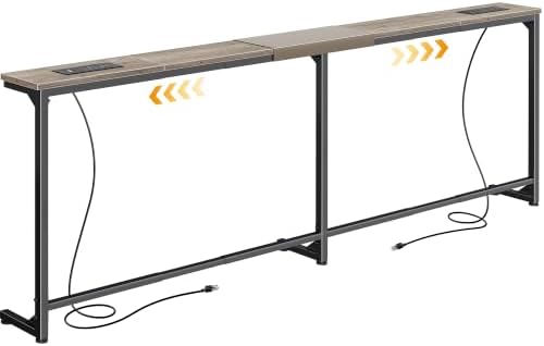 Huuger 63.4-78.3'' Extendable Behind Couch Table with Outlets, Light Oak