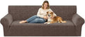 ZNSAYOTX Stretch Couch Cover, 1 Piece Oversized Sofa Covers for 3 Cushion Couch, Jacquard Sofa Slipcovers with Elastic Bottom Thickened Furniture Protector for Dog Cat Pet (X-Large, Brown)