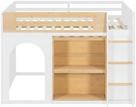 LUMISOL Full Size Loft Bed with Storage and Bookshelf, Playhouse Wooden High Sleeper Bed with Guardrails and Ladder, Space Saving Loft Bed for Kids Boys and Girls, White