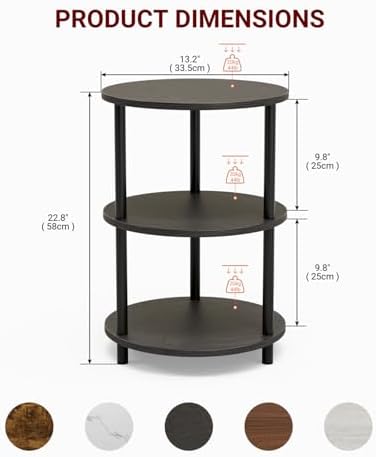 XBurmo Round Coffee Table for Living Room - Narrow Side or Bedside Stand, Industrial Vintage Nightstand for Bedroom, or Small Spaces, Charcoal Wenge