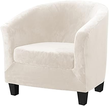 MIFXIN 2 Pieces Velvet Tub Chair Covers with Cushion Cover Stretch Soft Removable Tub Chair Slipcovers Armchair Sofa Couch Furniture Protector for Living Room Club Bar Counter Hotel (Beige)
