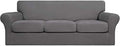 Easy-Going 4 Pieces Stretch Soft Couch Cover for Dogs - Washable Sofa Slipcover for 3 Separate Cushion Couch - Elastic Furniture Protector for Pets, Kids (Sofa, Light Gray, Large)