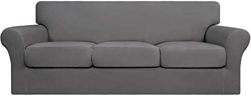 Easy-Going 4 Pieces Stretch Soft Couch Cover for Dogs - Washable Sofa Slipcover for 3 Separate Cushion Couch - Elastic Furniture Protector for Pets, Kids (Sofa, Light Gray, Large)