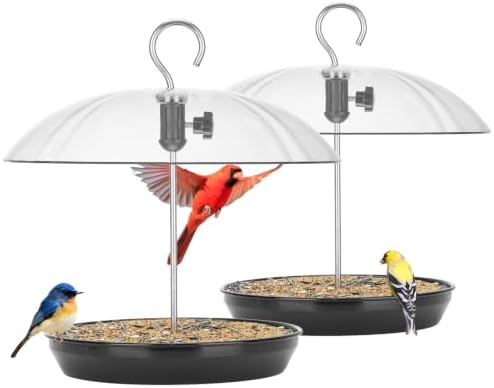 Kingsyard Platform Bird Feeder with Adjustable Dome for Outdoors Hanging