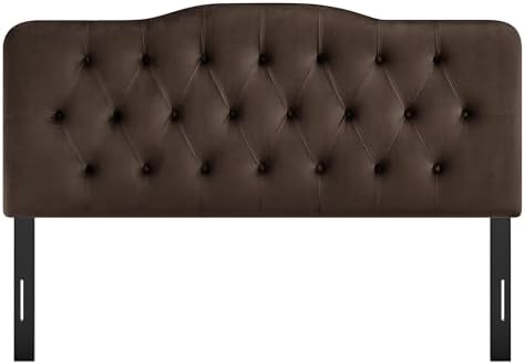 Modway Annabel Performance Velvet Adjustable Full Headboard in Chocolate Brown - Stain-Resistant Padded Headboard Only with Diamond Button Tufting and 7 Height-Adjustable Positions