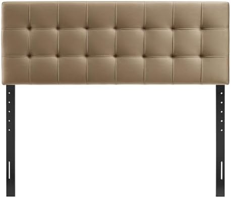 Modway Lily Performance Velvet Queen Size Headboard with Biscuit Tufting in Taupe - Stain-Resistant Upholstery with Padded Design and 5 Height-Adjustable Mounts