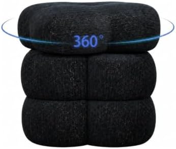 Get Set Style 360° Swivel Flower Ottoman, Linen Vanity Stool Footrest with 300LBS Capacity, No Assembly Small Space Accent Chair for Living Room Bedroom Entryway (Lux Black Gold)