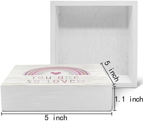 SRADMO You Are So Loved Rainbow Heart Wood Box Sign Desk Decor, Pink Decor Kids Inspirational Quotes Wooden Block Box Sign Decoration for Kids Room Nursery Playroom Shelf Table Decorative Accessories