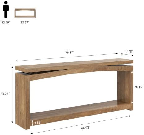 Epecoya 70 Inch Long Console Table for Entryway, Natural Oak Brown