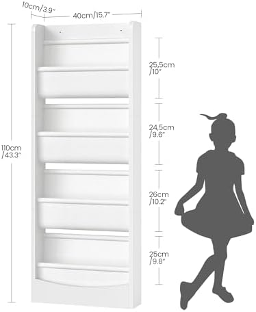 CHOEZON Wall Mounted Kids Bookshelf, 4 Tier Fabric Book Shelf for Kids Rooms, Bookshelf Organizer for Nursery, Classroom, Door Behind, Holds Books, Toys, White MCW40WB