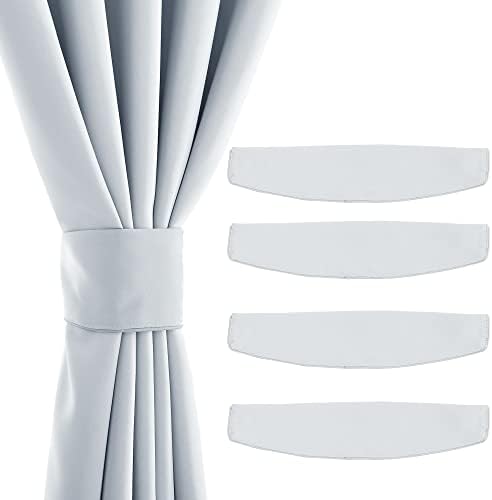 NICETOWN Magnetic Curtain Tiebacks Modern Handmade Tie Backs Decorative Curtain Holdbacks for Drapes (Greyish White, 11.8 X 4 Inches, Set of 4)
