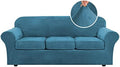 H.VERSAILTEX Modern Velvet Plush 4 Piece High Stretch Sofa Slipcover Sofa Cover Furniture Protector Form Fit Luxury Thick Velvet Sofa Cover for 3 Cushion Couch Width Up to 90 Inch (Sofa,Peacock Blue)