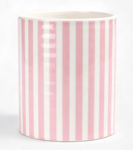 Kitchen Utensil Holder,7.2-inch Extra Large Ceramic Stripes Pattern Utensil Crock,Cooking Utensil Organizer for Kitchen Counter Decor,Storage Caddy Farmhouse Gift Pink