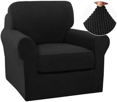 Turquoize 2 Piece Chair Covers Chair Slipcovers for Living Room Small Armchair Chair Cover with Arms Washable Furniture Cover for Chairs Feature Thick Jacquard Fabric (Small Armchair, Black)