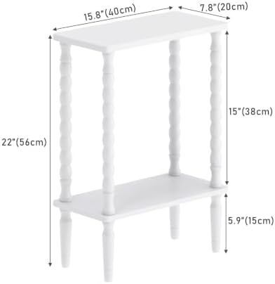 TUTOTAK Narrow Side Table with Solid Wood Legs, 2-Tier Small End Table