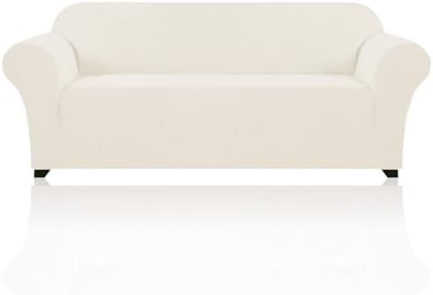 PrinceDeco Stretch Sofa Slipcover 1 Piece Sofa Cover for 3 Cushion Couch Furniture Protector/Cover Couch with Elastic Bottom Soft and Durable Sofa Cover Pet Protector (Sofa, Cream)