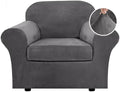 H.VERSAILTEX Rich Velvet Stretch 2 Piece Cover Chair Slipcover Sofa Cover Furniture Protector Couch Soft with Elastic Bottom Chair Couch Cover with Arms Width Up to 49 Inch(Chair,Grey)