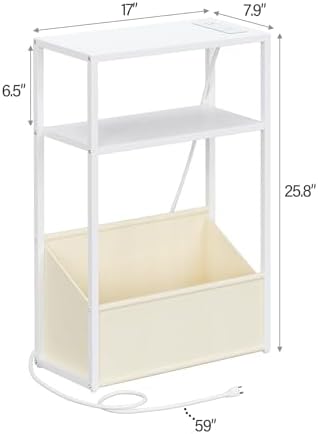 TUTOTAK Narrow Side Tables with Charging Station, Slim End Tables Set of 2