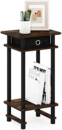 Furinno Turn-N-Tube Tall End Side Night Stand/Bedside Table with Bin Drawer, 1-Pack, Amber Pine/Black/Black