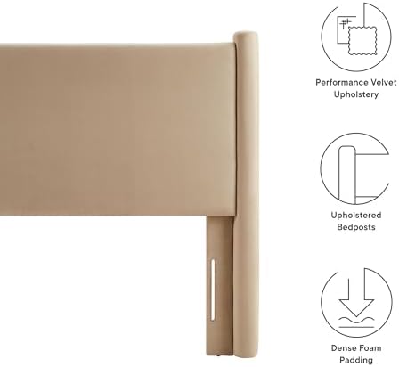 Modway Rael Twin Upholstered Headboard with Pillars in Taupe – Velvet Headboard – Stain-Resistant Performance Velvet Headboard for Twin Beds