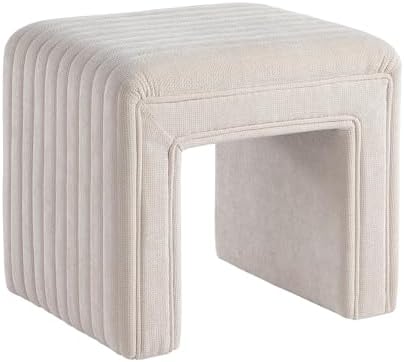 Get Set Style Vanity Stool Chair,Modern U‑Shaped Vanity Stool, Fully Assembled Linen Ottoman Foot Stool, Decorative Accent Stool Extra Seat for Makeup Room, Living Room, Entryway, Bedroom