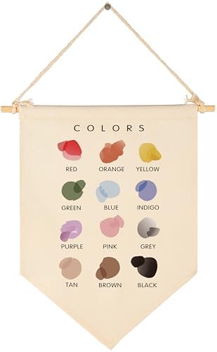 Color Learning-Flag Wall Decor Gift for Baby Boys Girls Kids-Canvas Hanging Pennant Banner Wall Decor Gift for Classroom Nursery Baby Room Playroom Homeschool Reading Room Bedroom