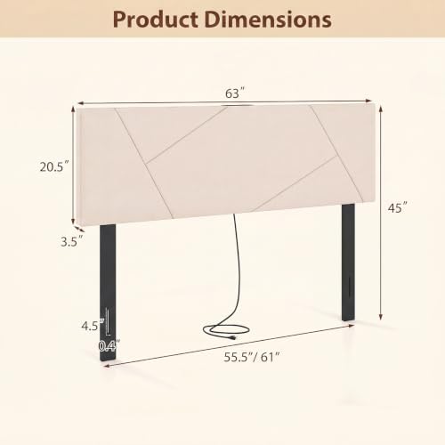 KOMFOTT Upholstered Full/Queen Headboard with Charging Station, Beige