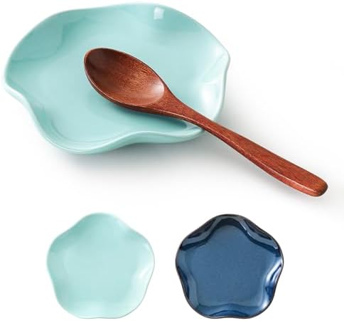 ABRUTY Spoon Rest for Stove Top, Ceramic Spoon Holder for Counter, Modern Farmhouse Decor Accessories for Spatula, Spoons or Tongs, Flower Shape, Turquoise