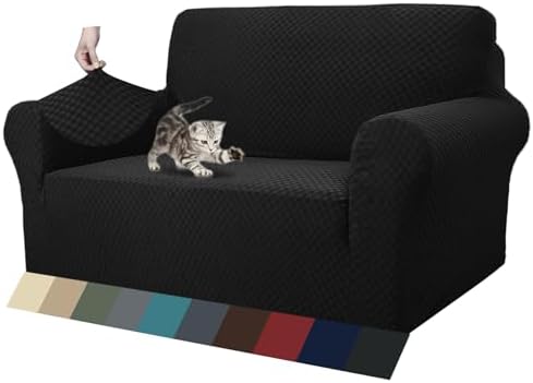 ZNSAYOTX 1 Piece Jacquard Couch Covers for 2 Cushion Couch High Stretch Loveseat Slipcover for Pets Dogs Anti Slip Love Seat Sofa Slipcover Furniture Protector (Loveseat, Black)