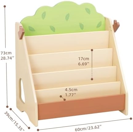 OOOK 5-Tier Toddler Montessori Bookshelf, Solid Wood Tree Bookshelf