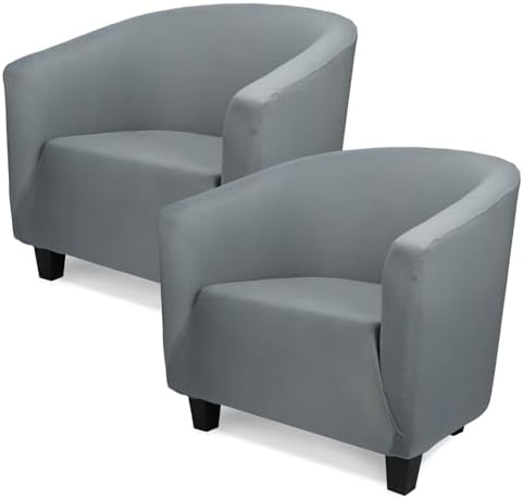 Club Chair Slipcover 1 Piece, 2Pack Round Soft Armchair Sofa Cover, Thick Dark Gray Removable Couch Furniture Protector Barrel Chair Slipcovers for Bar Living Room Bedroom Hotel Counter