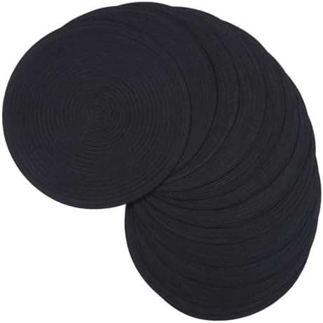 SHACOS Black Round Placemats Set of 12 Heavy Cotton Polyester Woven Braided Place Mats Washable Heat Resistant Non Slip Table Mats