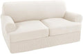 Turquoize 3 Piece T Cushion Loveseat Slipcovers Sofa Cover for 2 Cushion Couch Cover Washable Sofa Slipcover Furniture Covers with 2 Individual T Cushion Seat Covers (2 Cushion Loveseat, Cream)