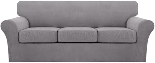 Turquoize 4 Piece Sofa Covers for 3 Cushion Couch Sofa Slipcover Soft Couch Cover for Dogs Washable Furniture Cover with 3 Individual Large Cushion Covers Feature Fabric (Large Sofa, Dove)